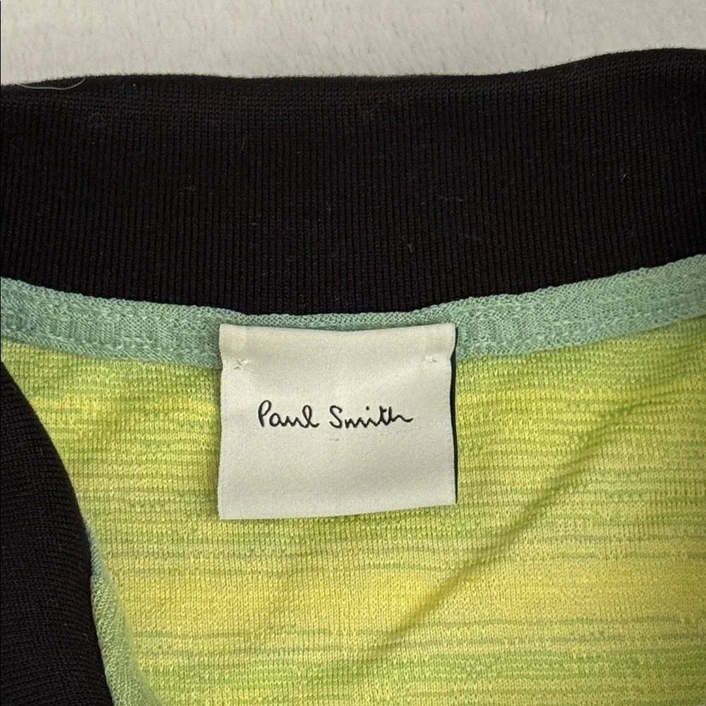 Paul Smith | V-Neck Contrast Collar Striped Cotton T-Shirt Made in Italy (M) - Picture 3 of 15